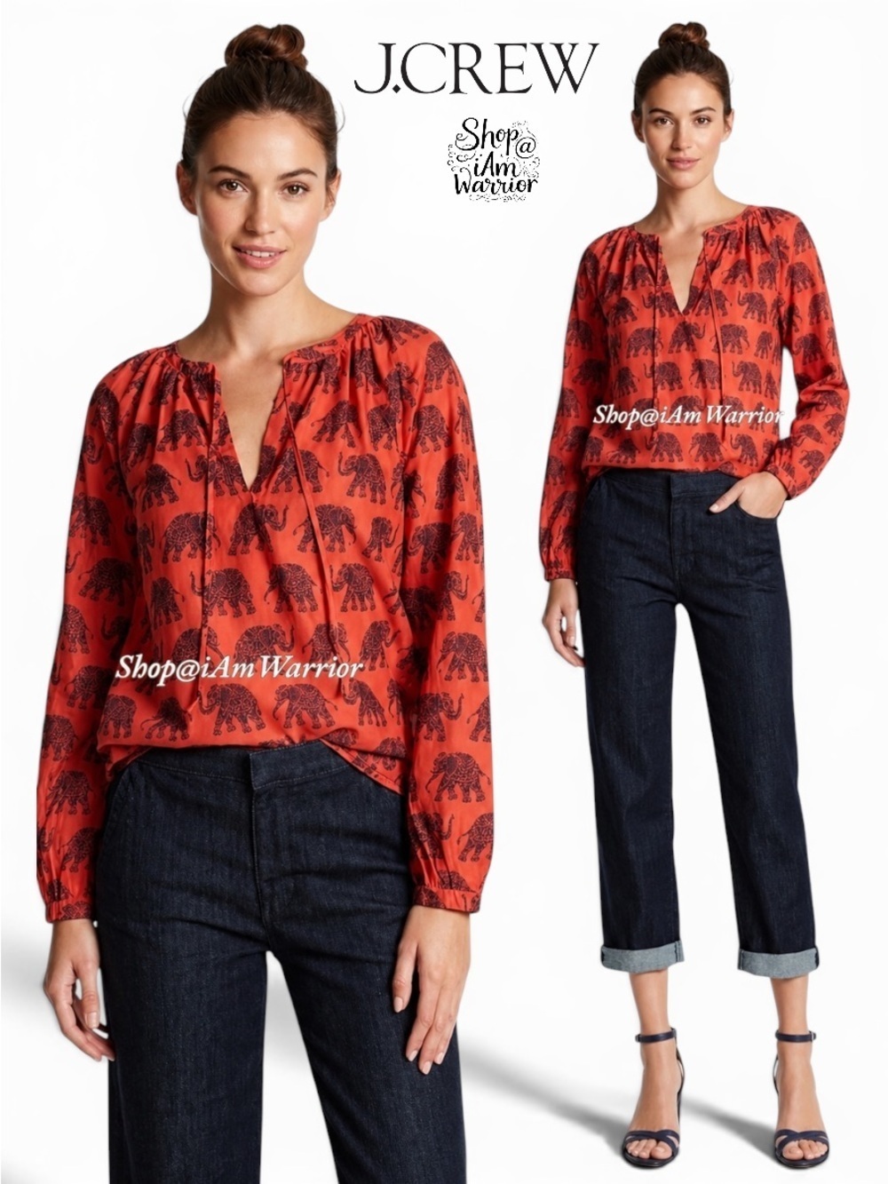 J.Crew elephant print tie neck peasant top *shop@iamwarrior